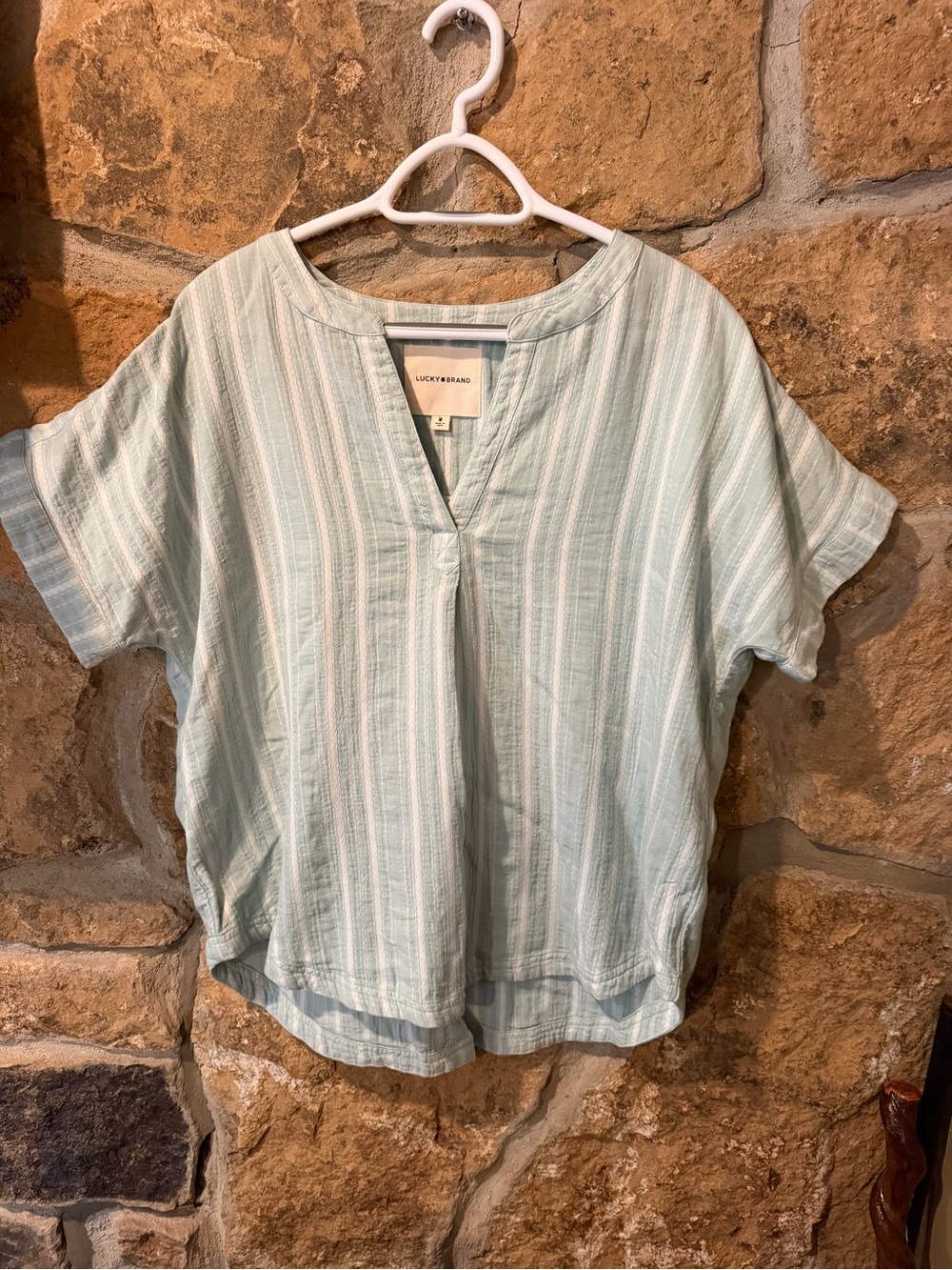 Lucky Brand Pale Green Striped V-Neck Tunic